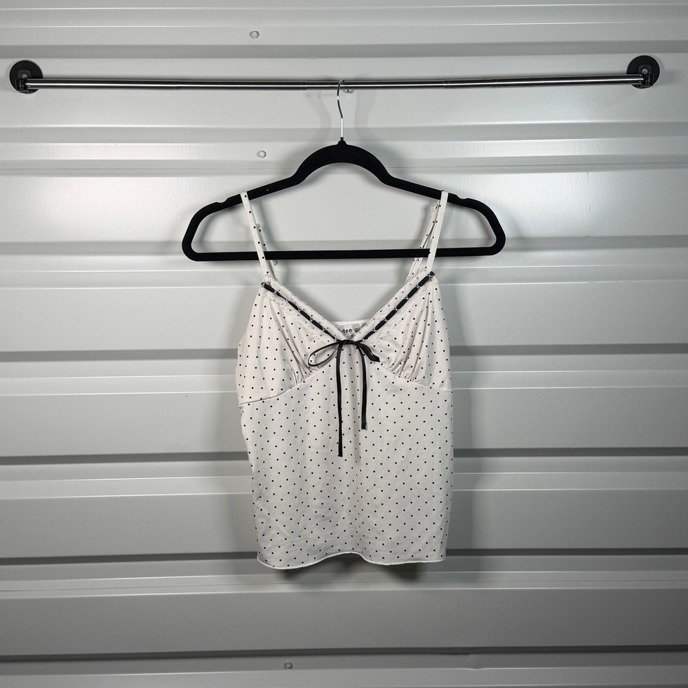 Madden‎ Girl Polka Dot Camisole Top White Black Lace Trim Bow Size L Sleeveless